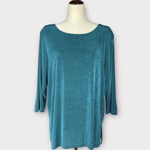 Citiknits Blouse Women PXL Teal Slinky‎ Acetate Travel Knit Made in USA 8614